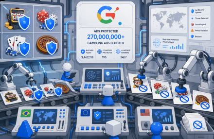 Google v letu 2025 blokira 270 milijonov oglasov za igre na srečo, saj se pritiski regulatorjev stopnjujejo slika
